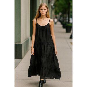 Bellambia Made in Italy Silk Blend Tiered Maxi Dress S Black Boho Resort Elegant